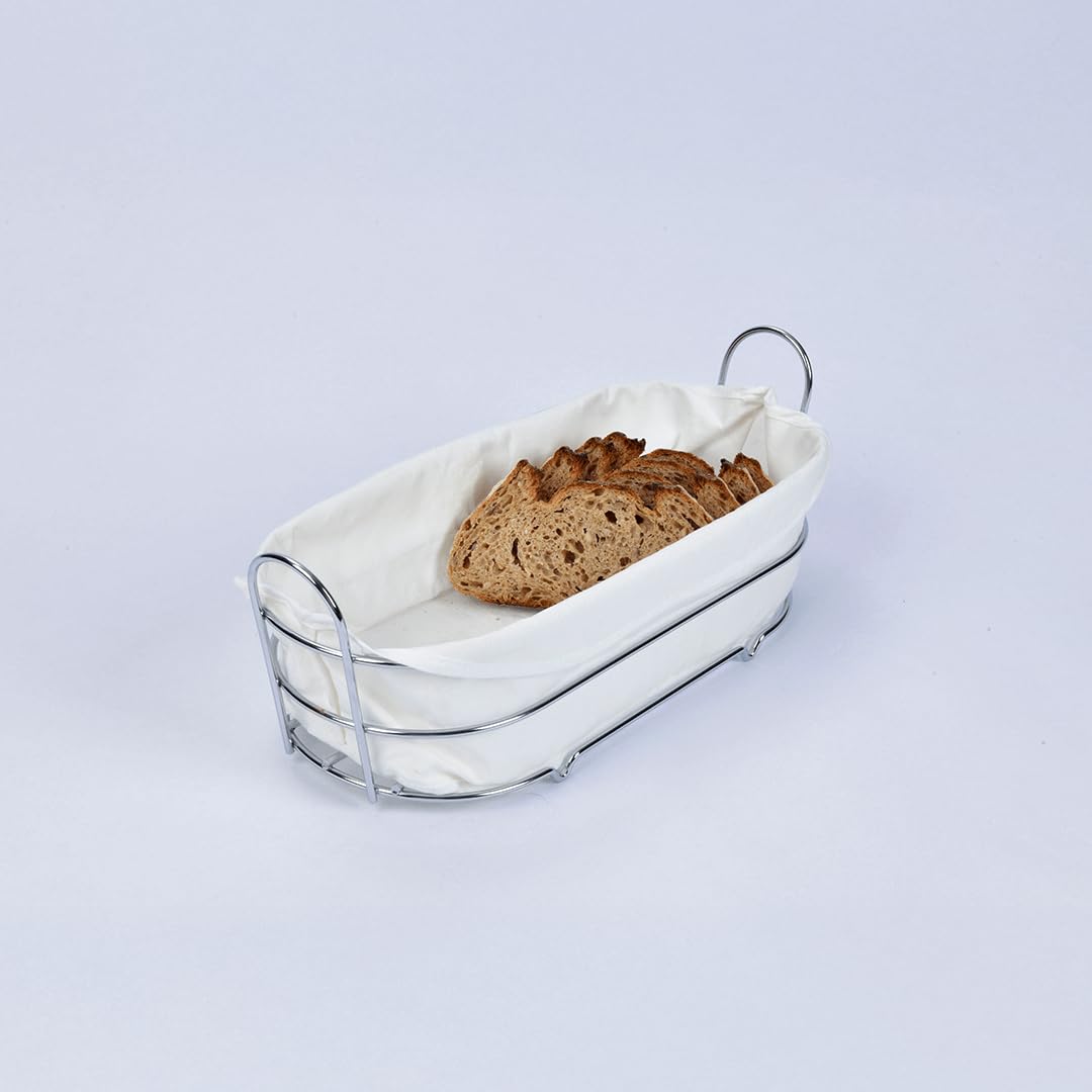 MallArt® Tel Ekmek Sepeti İç Bezli – Çıkarılabilir ve Yıkanabilir Bezli Ekmeklik – Cırtlı Bez Tasarım – Masa ve Mutfak İçin Şık Ekmek Sepeti – 35x15x9 cm (Krem)