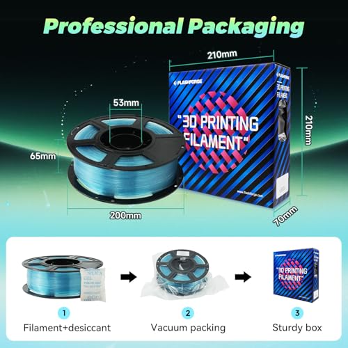Image of FLASHFORGE Translucent Glitter PLA Mermaid Tears Filament, Shiny Sparkling Gradient 3D Printer Filament, Fast Color Change Between Pale Blue and Light Blue, Adjustable Transparency