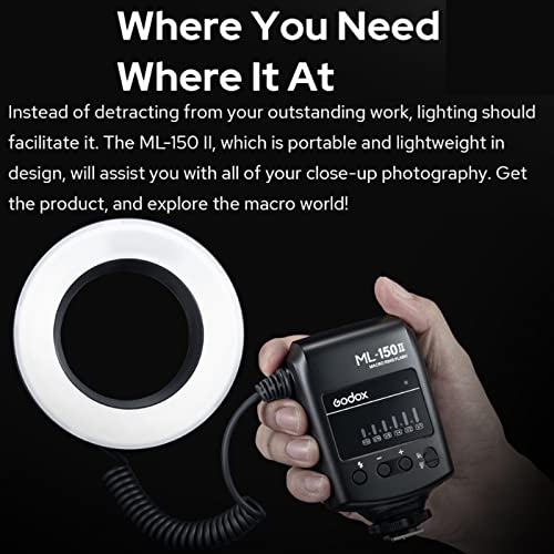 Godox Ml-150Ii Ml150Ii Macro Led Ring Flash Speedlite Gn12 0.1-2S Recycle Time 5800K±200K For Sony Canon Nikon Fuji Olympus Panasonic Dslr Cameras For Video Production, Animal And Plant Photography #TOP6