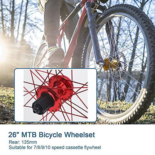 Homflow Mountain Bike Wheelset 26 Inch V/Disc Brake Dual Purpose Mtb Cycling Wheels Aluminum Alloy Rim Qr 32H Fit 7-10 Speed Cassette Bicycle Wheelset 2267G （Us Stock） (Size : 26In) #TOP2
