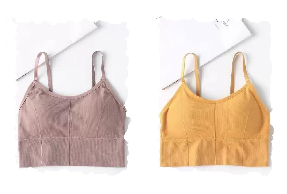 Image of Acnos Cotton Pack of 2 Women Sports Lightly Padded Bra Combo (Free Size Fit Up To 28-30-32-34)