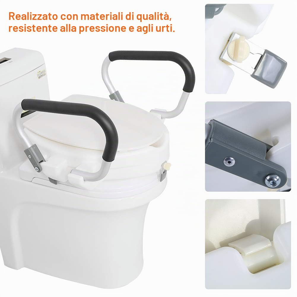 Wakects Rialzo per WC con Braccioli Ribaltabili e Coperchio, per Anziani o Disabili, Portata 150 kg, Bianco