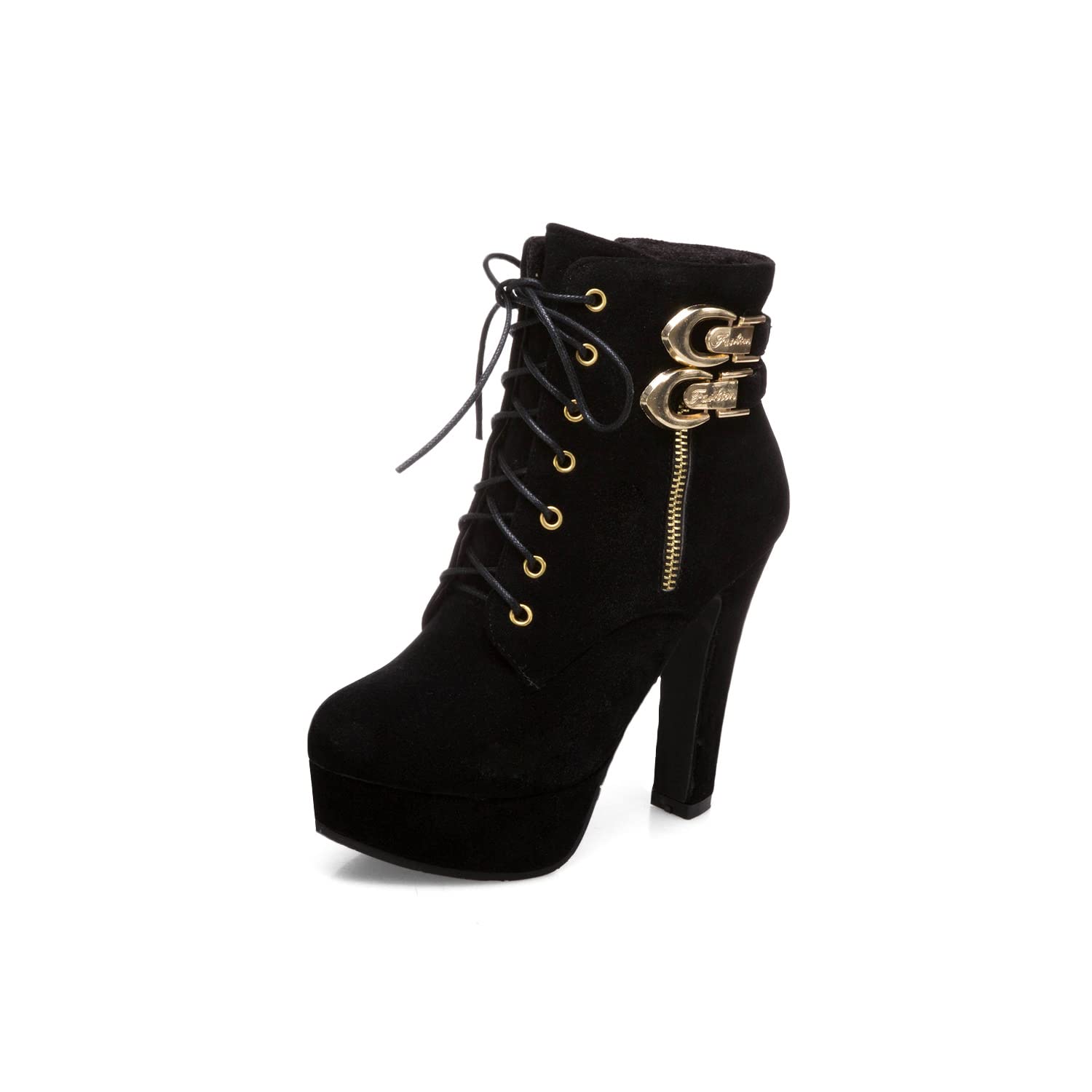 Womens Rave Fashionable Solid Color Lace Up Front Platform Boots Casual Comfortable Round Toe Boots Heels for Daily