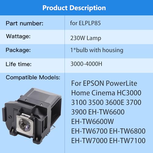 Lámpara de proyector ELP85 para Epson reemplazo miniatura 2