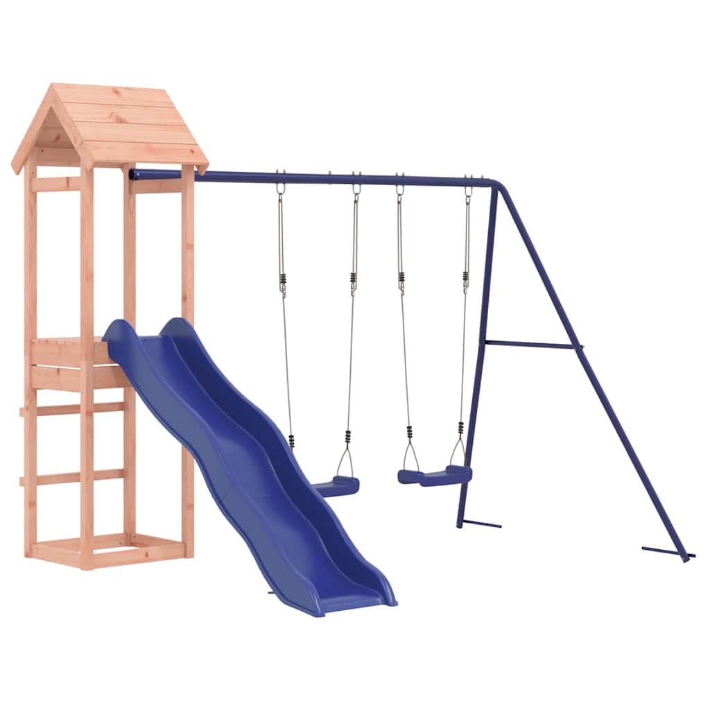 vidaXL Spielturm, Klettergerüst mit Rutsche Schaukel, Kinder Kletterturm mit Holzdach, Spiel-Zubehör für Garten, Holz Spielplatz, Massivholz Douglasie