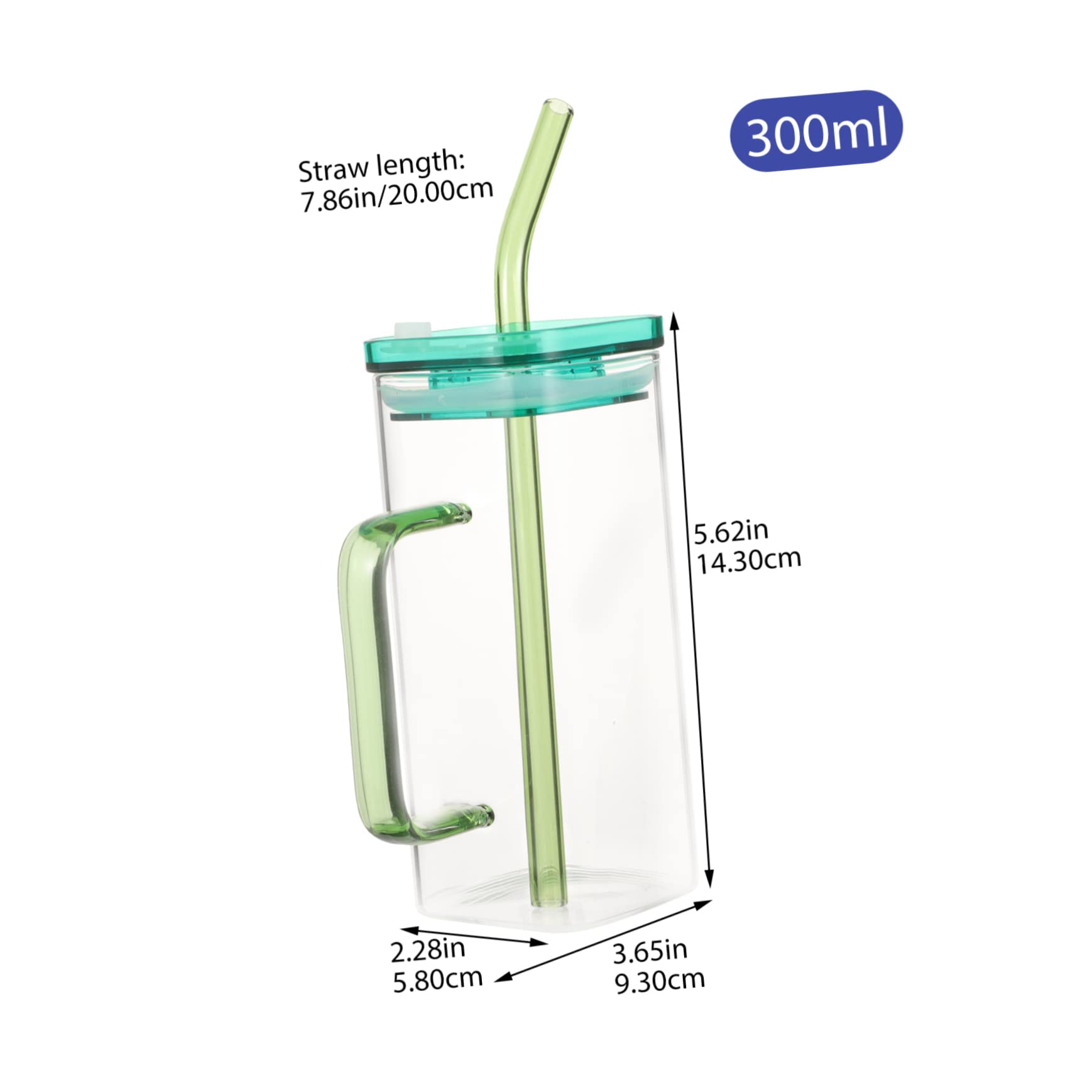 HOLIDYOYO 1 Set Glass with Lid Coffee Mugs with Handle Square Bottle Clear Coffee Cup Coffee Mugs with Lid Spill Proof Straw Sippy Cup Clear Cups Straws Glass Cup with Straw Green