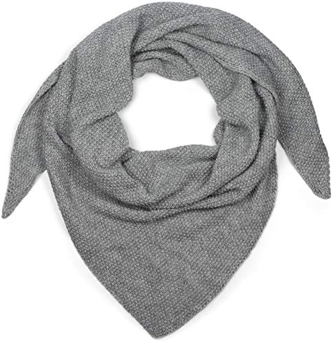 styleBREAKER Damen Strick Dreieckstuch | Weiches Schultertuch mit Reiskorn Muster | Unifarbenes Dreiecktuch aus Wolle Mix | Made in Italy | 190 x 72 cm, Grau