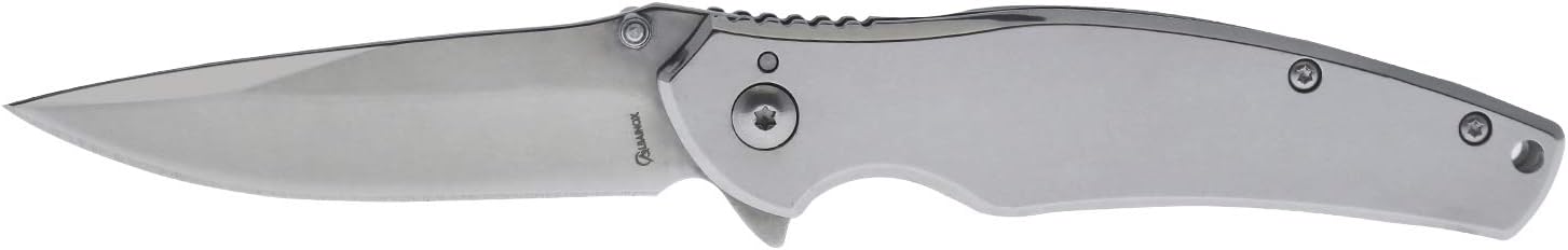 Folding knife FOS opening, 18.5 cm long, silver colour, 8.5 cm stainless steel blade, aluminium handle, with belt clip, 18394