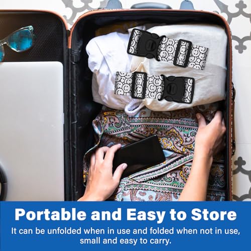 Image of 2 Pack Luggage Straps for Suitcases, Adjustable Travel Belt with Double Lock and Quick Release Buckle, Heavy Duty Nylon Bag Packing Strap, Bright Identifiers Business Travel Accessories-White Smiles