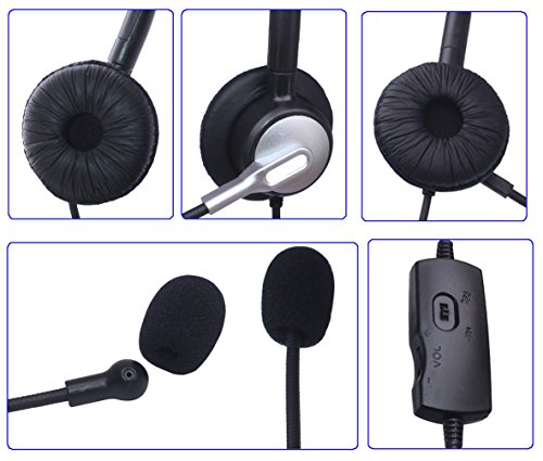 Wantek Dual Call Center Telefono Cuffia con 2,5mm Cuffia Jack + Microfono + Volume Mute Controllo per Cisco Linksys SPA SPA921 SPA922 SPA941 303 501G 502G 504G 508G 509G 525G IP Telefono(H120S01J25)