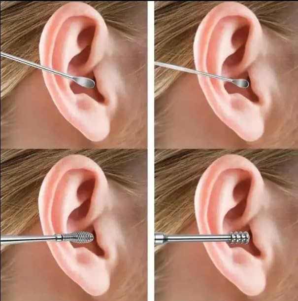 Image of Ear Wax Cleaner 7 Pc Resuable Ear Wax Cleaner Reusable Removal Kit Steel Ear Cleansing Tool Set Spiral Ear Curette Tool With Cleaning Brush For Kids Man Woman (Steel) (Multicolor)