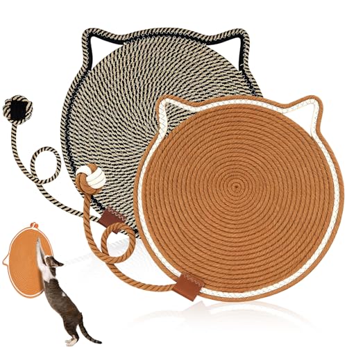 2 Pcs Cat Scratching Mat 16.5 Cotton Rope Cat Scratch Pad Round Horizontal Cats Scratcher Mats Furniture Protector for Floor Carpet Sofa (Black Brown)