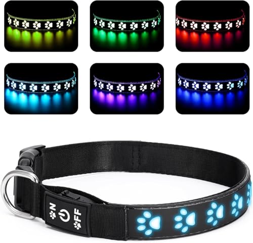 Brifit Leuchthalsband Hund Aufladbar mit 14 Lichtmodi, LED Halsband Hund Leuchtend Wasserdichtes, Silikonmaterial lässt Sich Leicht Anpassen Hundehalsband, für Kleine Mittlere Hund - S 【30cm - 40cm】