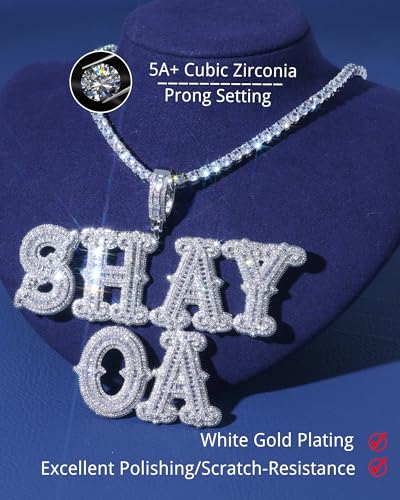 Lulu Mel Iced Out Baguette Diamond Gold Plated Name Necklace Personalized For Men Women, Hip Hop Jewelry Custom Name Plate Necklaces Baguette With Tennis Chain4