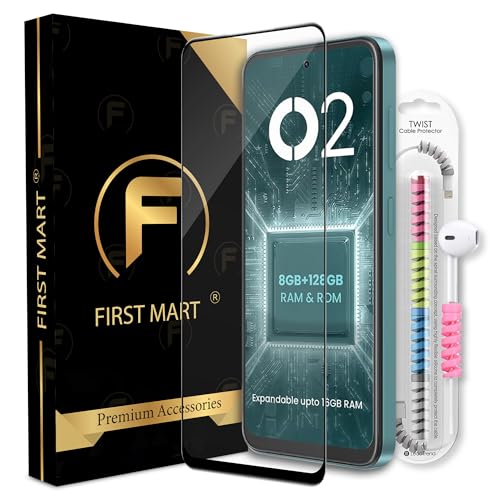 Image of FIRST MART Military-Grade Gorilla Tempered Glass for Lava O2 with Edge to Edge Full Screen Coverage, Cable Protector and Easy Installation kit