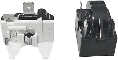QP-02-4.7 Refrigerator Accessories 2-Piece Set, 1 Piece Refrigerator Overload Protector 1/2HP and 1 Piece QP-02-4.7 PTC Refrigerator Start Relay/Cooler Compressor Starter 4.7 Ohm (3-pin)