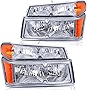 OEDRO Headlight Assembly Replacement for 2004-2012 Chevy Colorado/04-12 GMC Canyon/2006-2008 Isuzu i-Series, Headlamp with Bumper Light Amber Reflector, Chrome Housing Clear Lens