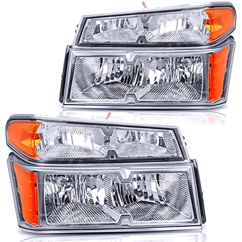 OEDRO Headlight Assembly Replacement for 2004-2012 Chevy Colorado/04-12 GMC Canyon/2006-2008 Isuzu i-Series, Headlamp with Bumper Light Amber Reflector, Chrome Housing Clear Lens