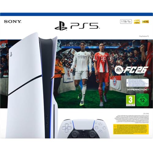 Playstation Sony, Pack Console 5 Édition Standard 1 To, Lecteur Blu-ray 4K, 1 Jeu Complet EA SPORTS FC 26 (Code), 1 Manette DualSense avec Retour Haptique et Gâchettes Adaptatives, Couleur : Blanche