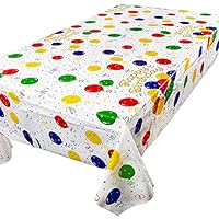BETESSIN 2 Stück 137x274cm Tischdecken Geburtstag Bunt Rechteckig Happy Birthday Tischdecke Kunststoff Abwischbar Partytischdecke für Geburtstag Feiern Kinderparty usw. (Dicke: 0.03mm)