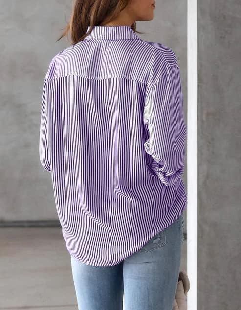 IBAOTORONI Women's Striped Button Down Shirts: Long Sleeve Office Casual Business Blouses with Pocket - Image 2