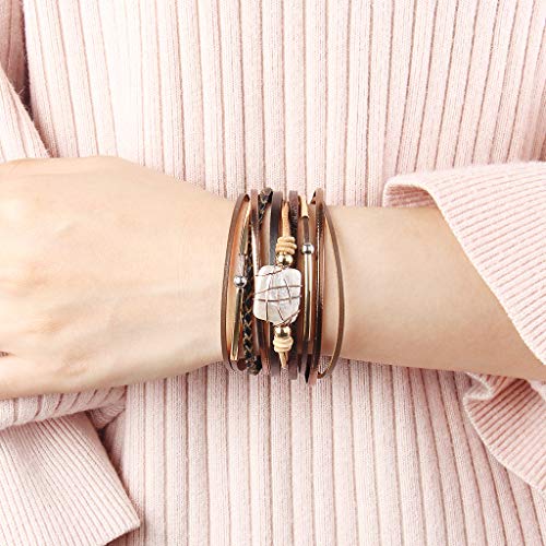 AZORA Womens Leather Cuff Bracelet Baroque Pearl Wrap Bracelets Gorgeous Gold Tube Bangle Handmade Wristbands Jewelry Bohemian Gift for Women2