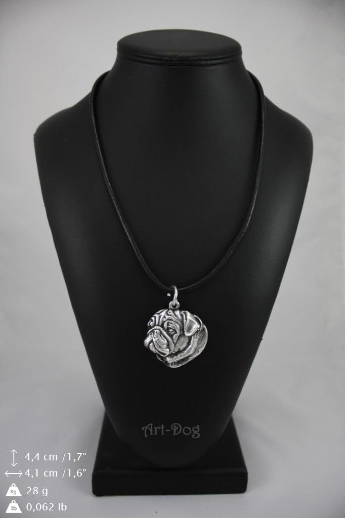 Art-Dog Dog Silver-Plated Pendant on a Leather Strap - Dog Necklace in Elegant Case – Silver Dog Necklaces for Men and Women – Dog Breeds Jewelry – Pug I