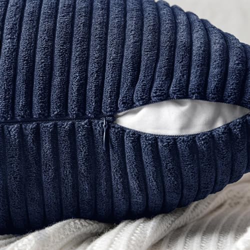 Image of MIULEE Navy Blue Decorative Throw Pillow Covers 18x18 Inch for Couch Bed Sofa Pack of 2 Boho Farmhouse Throw Pillows Soft Cross Corduroy Patchwork Textured Cushion Cases