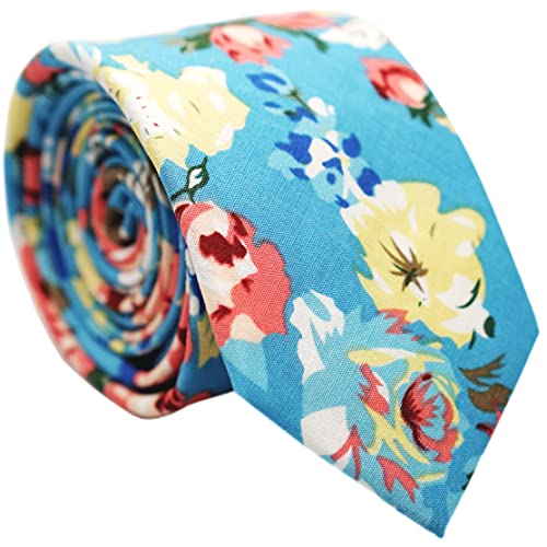 Image of BELLUNO Men's Cotton Floral Skinny Tie, 2.5 inch Width, with Gift Box
