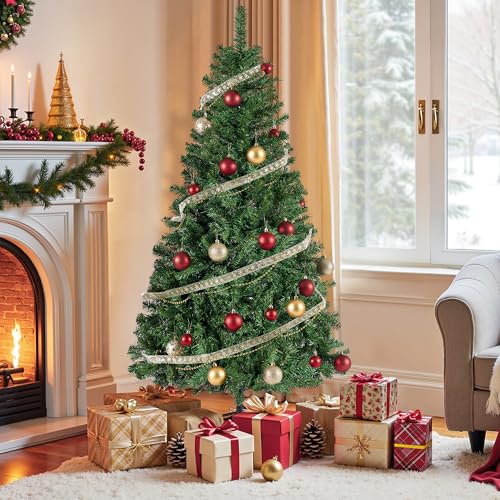 SONGMICS Sapin de Noël Artificiel, Sapin de 150 cm, Branches en PVC, avec Support en Métal, Montage Rapide, Vert LAT001CZ01