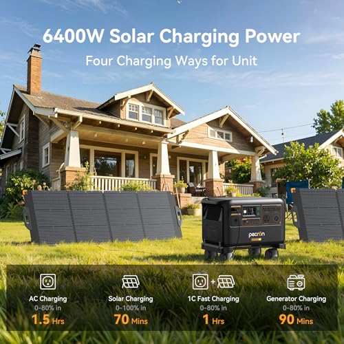 Image of PECRON F5000LFP Power Station with 500W Solar Panel, 5120Wh Solar Generator with 7200W AC Output, 120V /240V Dual Voltage, Expandable to 35.8kWh, LiFePO4 Battery for Emergency, Home Use