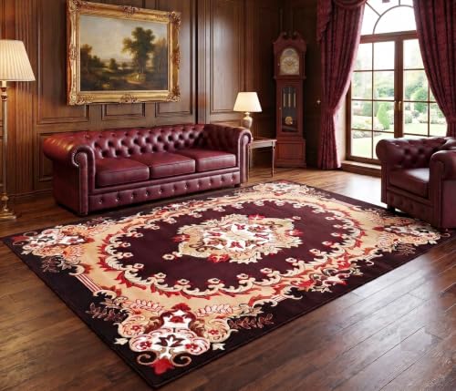 Image of SABIRA Carpet (Size-150x200 Cm / 60x78 in) Modern Floral Area Rug Large Carpet for Living Room, Bedroom & Dining Room, Washable, Non-Slip (Color - Brown)
