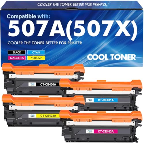 Image of 507A Toner Cartridge 4-Pack Compatible for HP 507A 507X CE400A CE401A CE402A CE403A 500 Color M551 Toner Cartridges for HP LaserJet Enterprise M551 M551n M551dn M551xh M570dn M570dw M575f Printer
