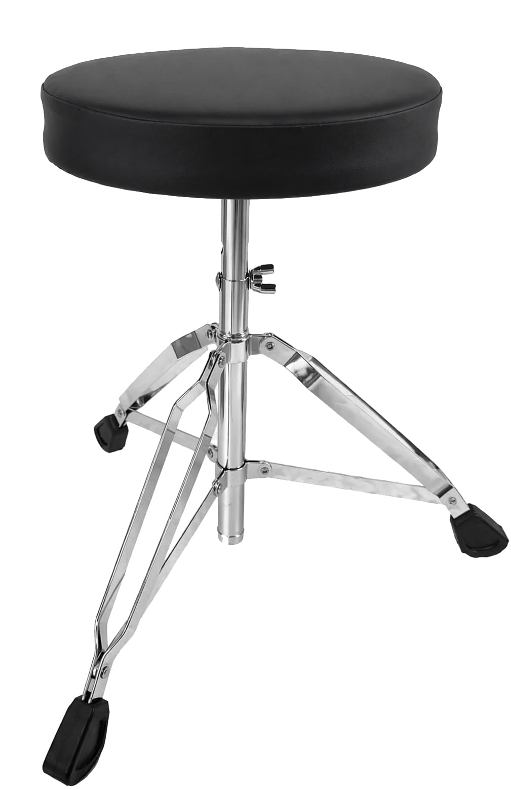 Rockstar - Taburete Sillín Batería Tiger DT01 Ajustable 42-55 cm, Asiento Redondo Acolchado Imitación Cuero, Trípode Estable con Pies Antideslizantes, Plegable y Portátil para Adultos y Jóvenes