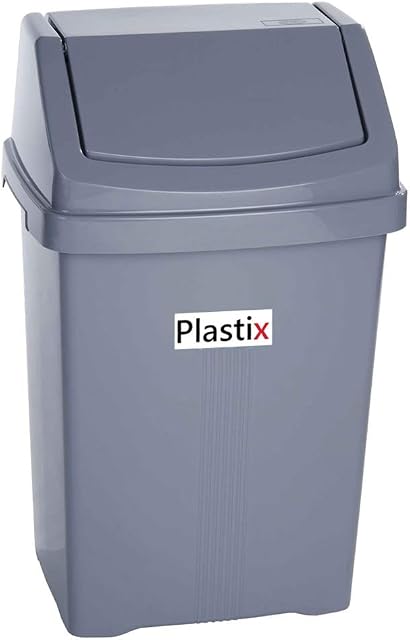 High Grade Plastic Silver Swing Flip Top Waste Rubbish Kitchen Bin Dustbin (50L 50 Litre Extra Large)