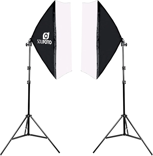 SOU FOTO Kit Softbox Duplo Profissional Iluminação Luz Continua para Fotografia e Video | 2x Softbox 50x70cm e 2x Tripés 2 metros | Modelo Duo