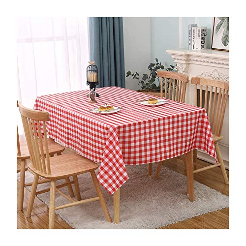 Red Gingham Checkered Table Cloth - Self Cutter Picnic Durable Table Cover Plastic, Tablecloth Rectangle Roll 54 Inch X 100 Feet | Water Resistant Thin Disposable Outdoor Tablecloth #TOP1