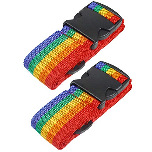 2 Pack Suitcase Luggage Straps, RFWIN Adjustable Rainbow Luggage Packing Belt with Security Buckle Closure