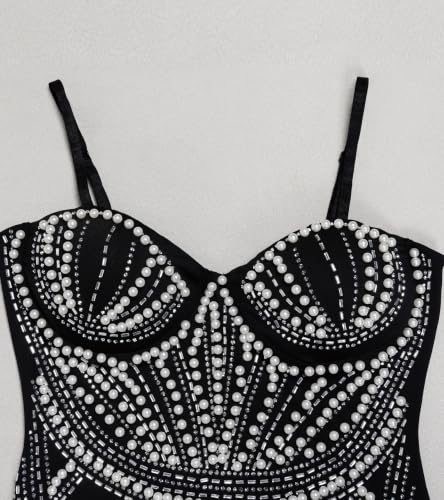 Image of PORRCEY Women's Sexy Rhinestone Mesh See Through Party Night Prom Dress