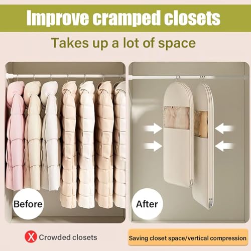 Otherwisie Space Saving Hanging Garment Bag With Self Compression Zipper, Hanger Organizer Space Saver Storage Bags For Coats, 2025 New Space Saving Hanging Protector (Gray, X-Large)3