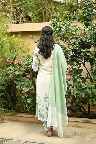 Image of ANNI DESIGNER Women's Rayon Viscose Straight Printed Kurta with Pant and Dupatta | Elegant Floral Print Kurti Set | Soft Breathable Fabric | Stylish Ethnic Outfit for Office, Festive & Casual Occasion