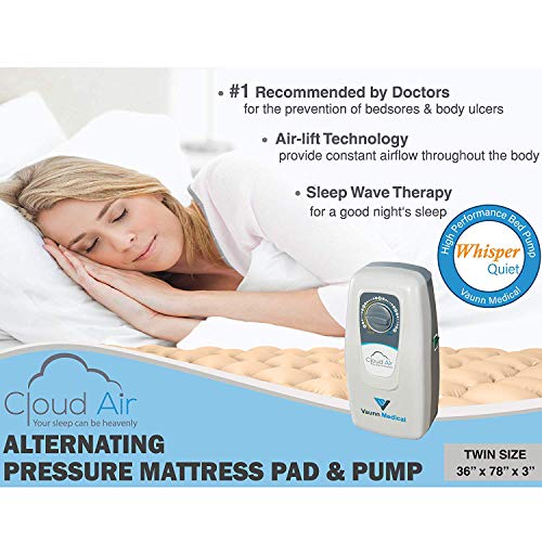 Vaunn Medical Cloud Air Whisper Quiet Alternating Air Pressure Mattress Topper With Pump Twin Size 36" X 78" X 3" #TOP2