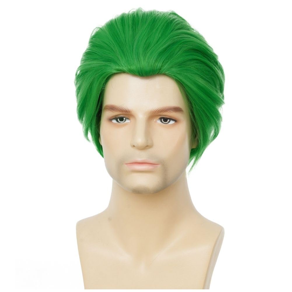 Salaibs Grün Kurze Perücken für Männer Witziger Joker Gerade Flauschige Anime Haar Perücke Cosplay Halloween Perücke