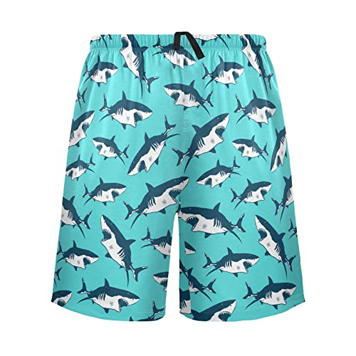 Pajama Shorts for Men Cute Cartoon Shark Pattern Men's Pajama Bottoms Mens Lounge Sleep Shorts with Drawstring Pockets L2