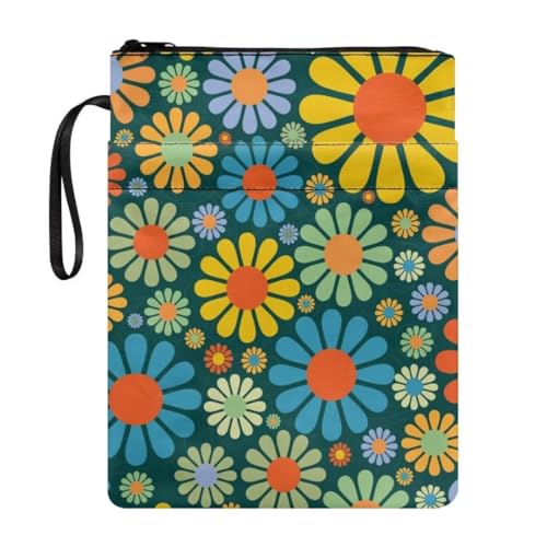 Wanyint Boekhoes lichtgewicht boekomslag wasbare stof boekbeschermer met rits boekzakje 28 x 22 cm voor boekenliefhebbers, hippie bloem groen