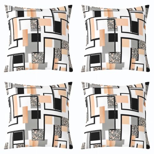jejeloiu Orange Gray Throw Pillow Covers Set of 4 Geometric