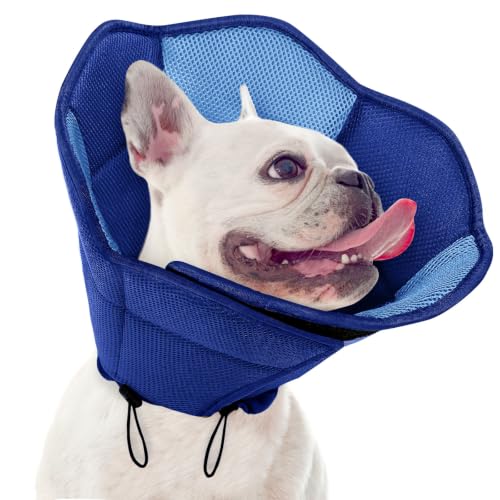 Image of Dog Cone - Soft Cone for Dogs to Stop Licking, Pet E-Collar Alternative After Surgery, Adjustable Pet Recovery Collar for Wound Healing, Dark Blue Medium