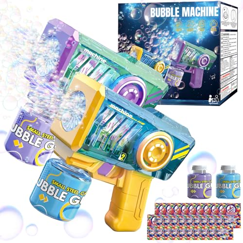 Beria Bubble Gun with Bubble Solution - Transparent, Electric, Leak-Proof, Bubbles Machine with RGB Lights, Ideal Gift for Kids Ages 3-8 Birthday,...