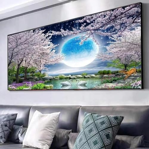 KDXAOBEI HD Albero Pittura Arte della parete Stampa su tela Poster Romantico chiaro di luna Paesaggio Tela Pittura Arte Camera da letto Camera Home Decor 20x40 cm (8x16 pollici) Senza cornice