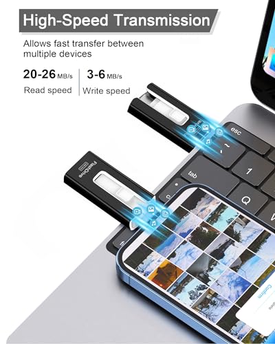 Image of 256GB USB Flash Drive for Phone and Pad, Photo Stick High Speed External USB Thumb Drives Photo Storage Memory Stick for Save More Photos and Videos (Black, 256GB)